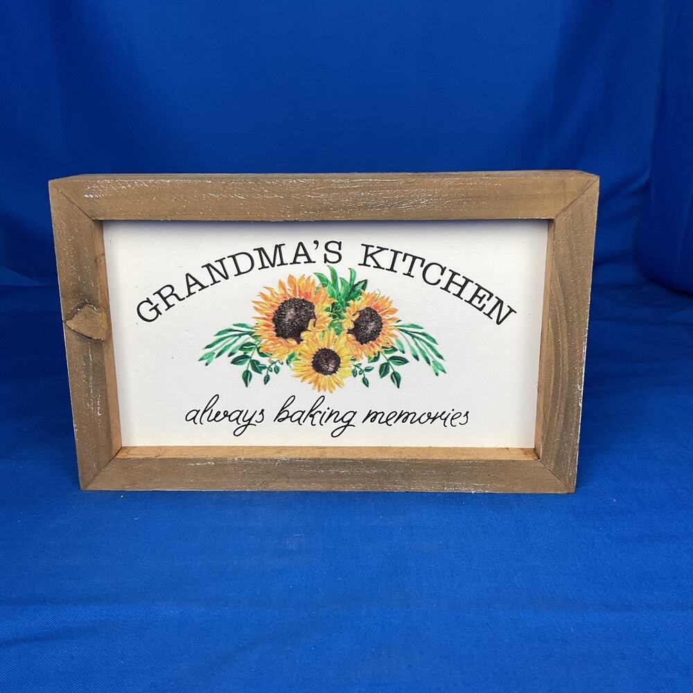 Grandma's Kitchen Always Baking Memories Wooden Sign Sunflower Farmhouse Plaque